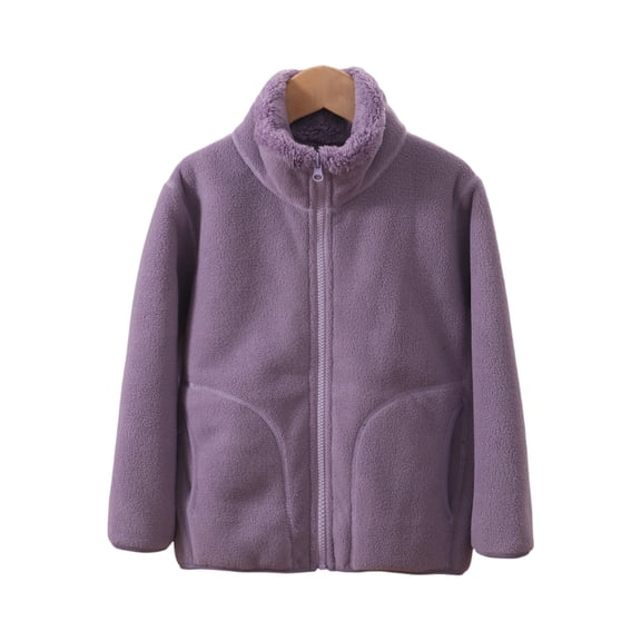 Kids Sherpa Jacket Fuzzy Fleece Coat with Stand Collar Soft Plush Outerwear for Toddler Boys Girls Dark Purple 110