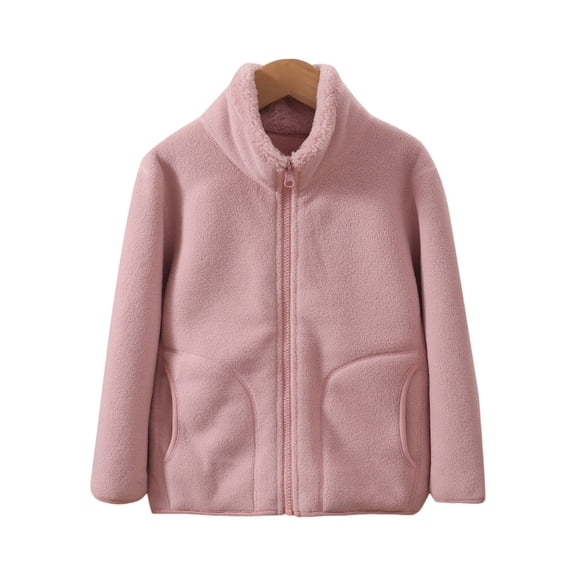 Kids Sherpa Jacket Fuzzy Fleece Coat with Stand Collar Soft Plush Outerwear for Toddler Boys Girls Light pink 110