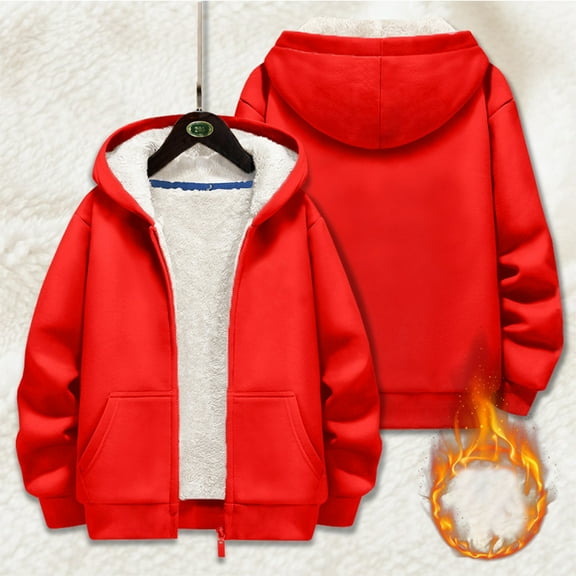 Kids Sherpa Lined Hoodie Fleece Jacket Boys Girls Full Zip Warm Sweatshirt Hooded Soft Winter Coat Outerwear with Pockets 1-9 Years