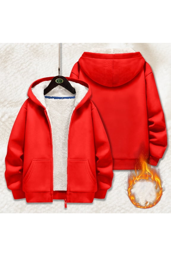 Kids Sherpa Lined Hoodie Fleece Jacket Boys Girls Full Zip Warm Sweatshirt Hooded Soft Winter Coat Outerwear with Pockets 1-9 Years