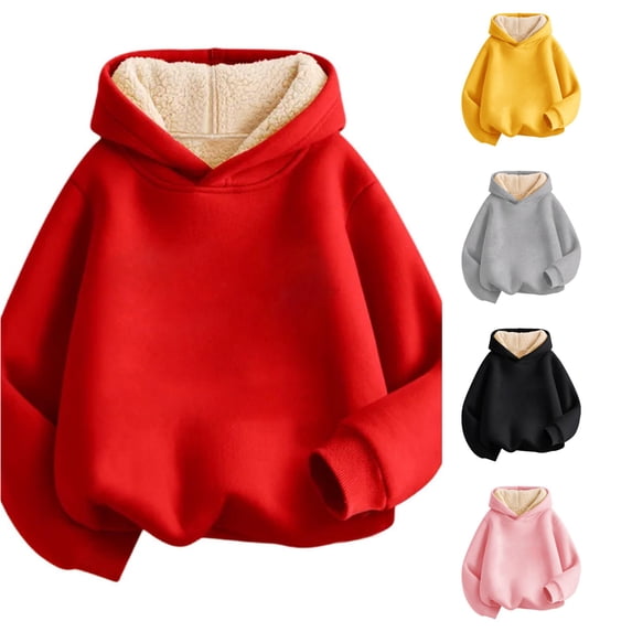 Kids Sherpa Lined Hoodie Sweatshirt Warm Winter Pullover Long Sleeve For Boys Girls