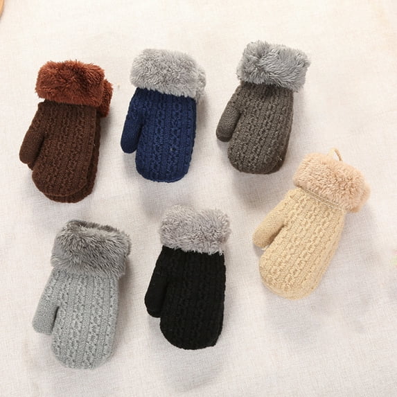 Kids' Sherpa Lined Knit Mittens Boys Girls Winter Gloves
