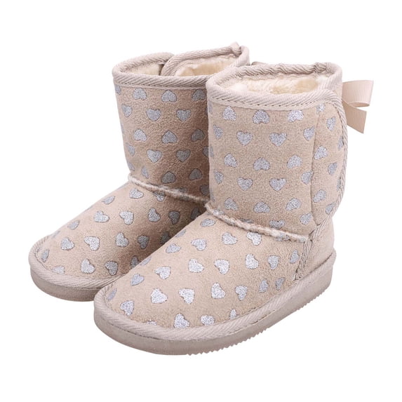 Kids Shimmer Faux Suede Sherpa Winter Boot -Foil Heart Pattern Little Kid 12
