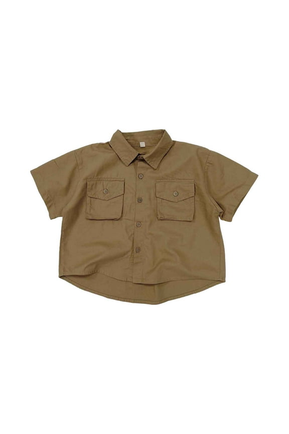 Kids Shirt Boys Khaki Short Sleeve Boys Button down Shirt Boys School Uniform Shirts Boys Collared Shirts Boys Clothes Size 6-7 Years