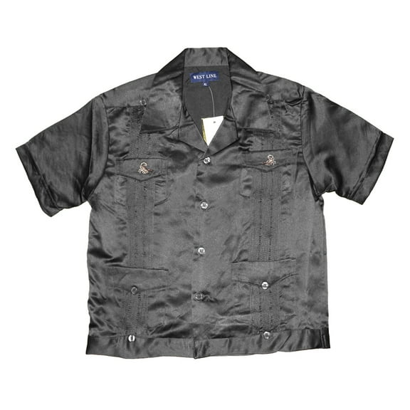 Kids Shirt Button Up Collared Guayabera Casual Short Sleeve Scorpion T-Shirt, Black, L