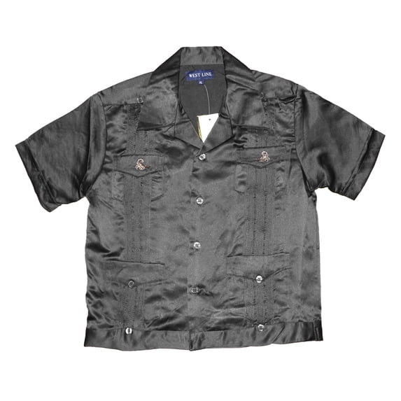 Kids Shirt Button Up Collared Guayabera Casual Short Sleeve Scorpion T-Shirt, Black, XL