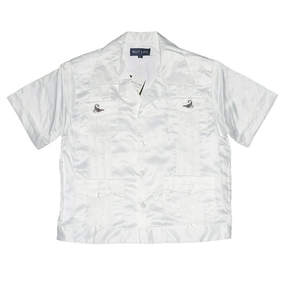 Kids Shirt Button Up Collared Guayabera Casual Short Sleeve Scorpion T-Shirt, White, L