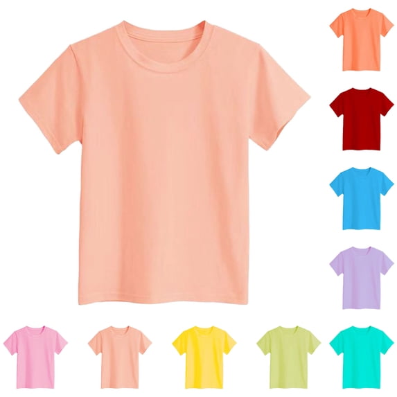 Kids Shirt Crew Neck Short Sleeve Shirts Slim Fit Size 7-8 Years Girls Clothes
