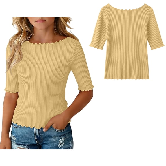 Kids Shirt Crew Neck Short Sleeve T-Shirts Soft Casual School Uniform for Girls 9-10 Years