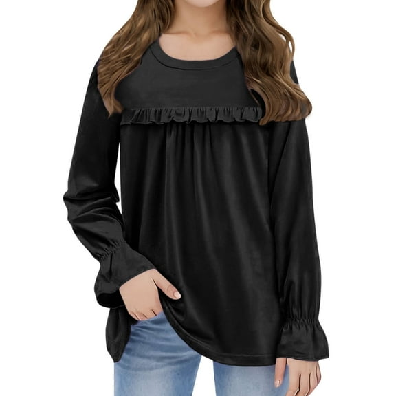 Kids Shirt For Boys Solid color Long Sleeve Black Shirt Basic Crewneck Cotton T Shirt 4-5 Years Girls Clothes Cute&nbsp;Boy Girl&nbsp;Clothing