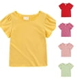 thumbnail image 1 of Kids Shirt Short Sleeve Crew Neck Girls Yellow Shirt Soft Casual Girls Tshirt Size 5-6 Years, 1 of 7