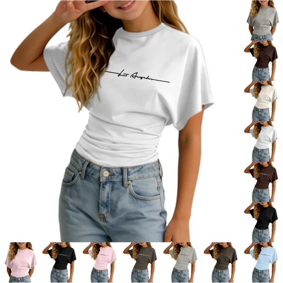Kids Shirt Short Sleeve Crew Neck Ruched Shirt for Girls Basic Plain Kids Girl Clothes 3-4 Years