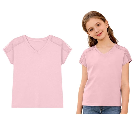Kids Shirt Short Sleeve V Neck Pink Shirt Girls Oversized Girls Clothes 9-10 Years