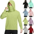 thumbnail image 1 of Kids Shirts for 4-15 Years Unisex Long Sleeve Hooded Solid Color T-Shirt Children's Summer Outdoor Breathable Sports Tops With Sun Protection Mask 50+ Sun Protection Tops For Kids Green, 1 of 10