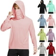 thumbnail image 1 of Kids Shirts for 4-15 Years Unisex Long Sleeve Hooded Solid Color T-Shirt Children's Summer Outdoor Breathable Sports Tops With Sun Protection Mask 50+ Sun Protection Tops For Kids Pink, 1 of 10
