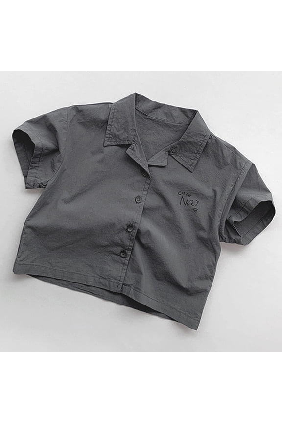 Kids Shirts Boys Grey Short Sleeve Button down Shirt Boys School Uniform Shirts Boys Collared Shirts 5-6 Years Boys Clothes