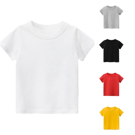 Kids Shirts Boys Short Sleeve Tshirt Crew Neck Summer Tops Soft Casual Kids White T Shirt 3-4 Years