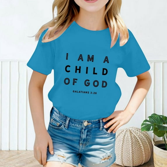 Kids Shirts For Girls Letter Short Sleeve Shirts For Girls Loose Soft Girls Summer Tops Outfits For Girls 2-4 Years Cute Girl Clothing