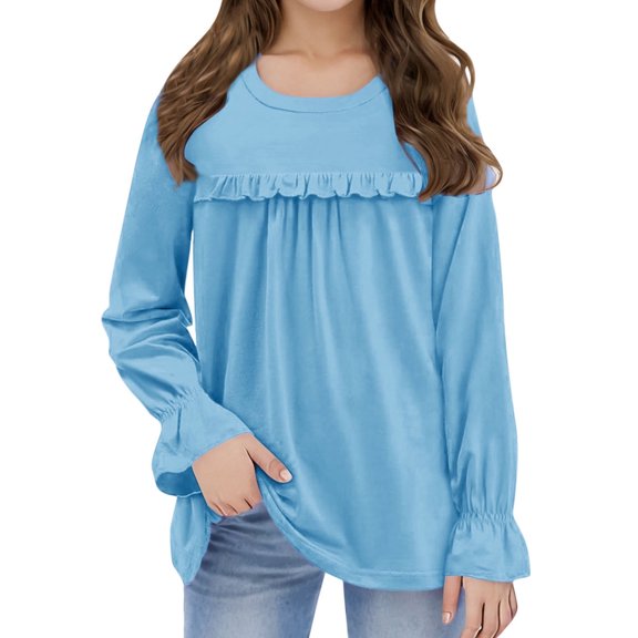 Kids Shirts For Girls Solid color Girls Blue Top Basic Crewneck Cottom Boy Shirt Boys 8-9 Years Clothes Cute Boy Girl Clothing