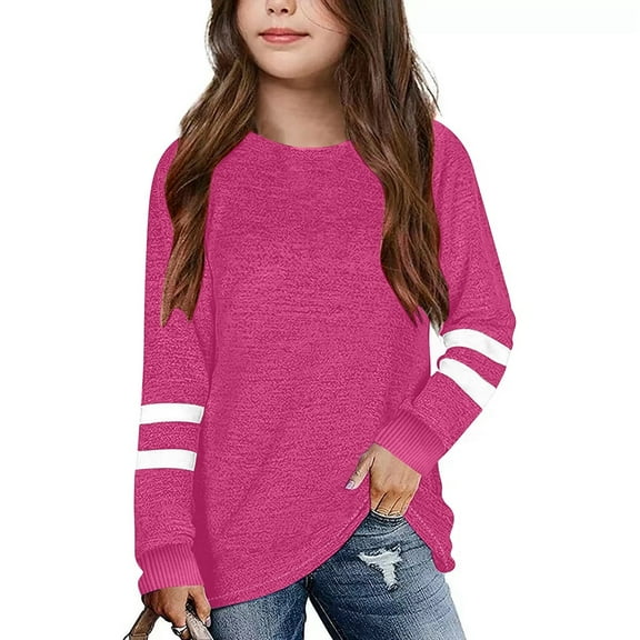 Kids Shirts For Girls Solid color Long Sleeve Tees For Crewneck Cottom Boy Shirt Dress Shirt For Boys Pink 7-8 Years Cute Boy Girl Clothing