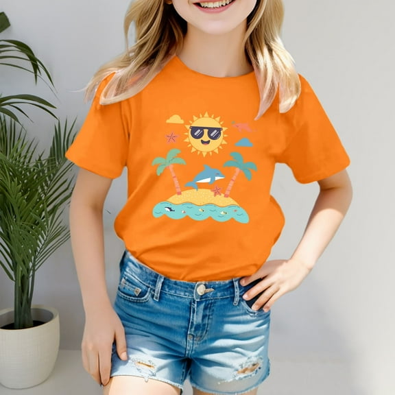 Kids Shirts For Girls Summer Girls Short Sleeve Tops Casual Toddler Summer Clothes Girls Clothing Size 5-6 Years Cute Girl Clothing