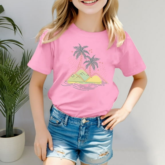 Kids Shirts For Girls Summer Short Sleeve Shirt For Girls Round Neck Summer Tops For Teens Girl Outfits 4-5 Years Cute Girl Clothing