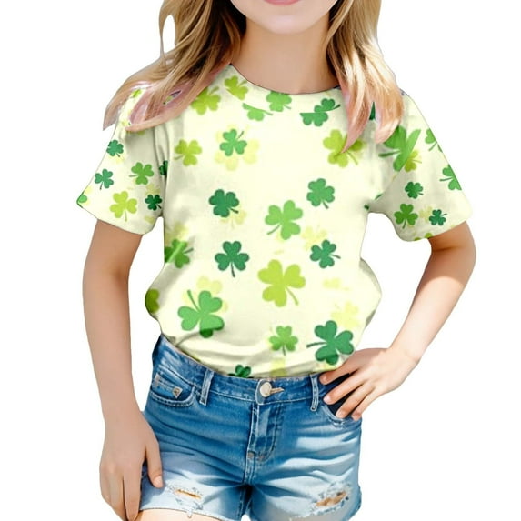 Kids Shirts Girls 12-14 Shamrock Graphic Comfortable Short-Sleeve T-Shirt Kid St. Patrick's Day Irish T-Shirt Lucky Tops T-Shirts Infant To Big Kid 8-9 Years(Green)
