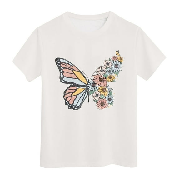 Kids Shirts Girls 5-6 Girls Short Sleeve T Shirts Kids Summer Tops Crewneck Tees 3 13 Years White T-Shirts Toddler to Big Kid,8-9Y