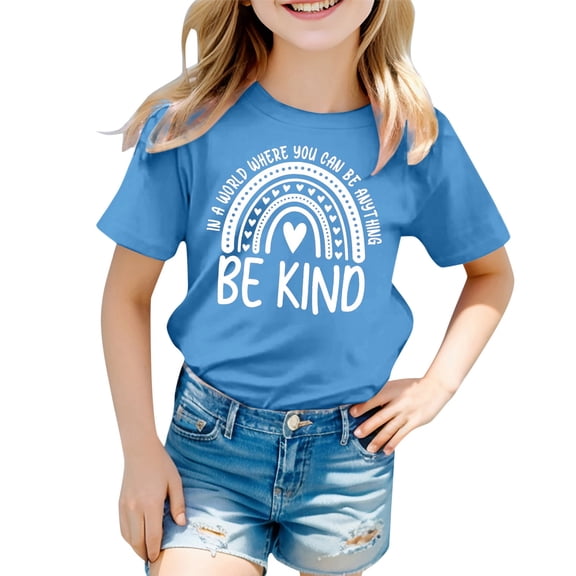 Kids Shirts Girls Cartoon Print Cute Short Sleeve T Shirts Crew Neck Tee Shirt T Shirt for Boys and Girls Blue,12-13 Years