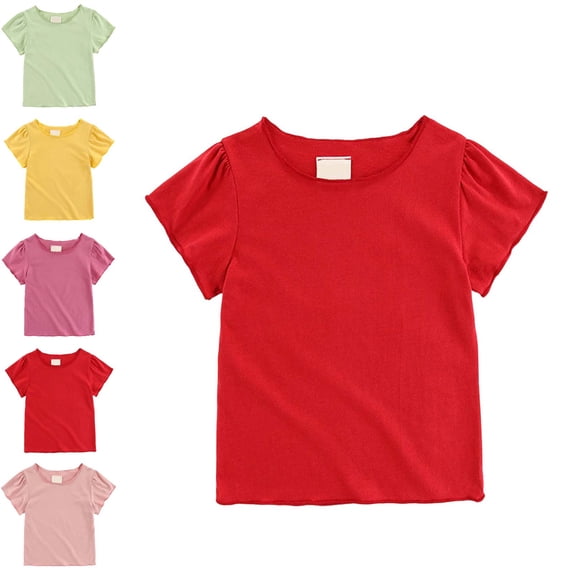 Kids Shirts Girls Crew Neck Short Sleeve Red T Shirts for Kids Slim Fit Back To School Clothes 5-6 Years