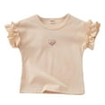 thumbnail image 1 of Kids Shirts Girls Flared Sleeve T Shirts Solid Color Casual Round Neck Comfortable Tee Girls' Tops, Tees & Blouses Beige 3 Years-4 Years, 1 of 4