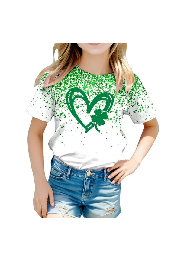 Kids Shirts Girls Size 10-12 St. Patrick's Day Shirt Short-Sleeve T-Shirt Comfortable Funny Shamrock Irish Sweatshirt Shirt Clothes for Girls Size 6-7 Years(Green)