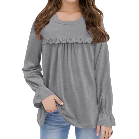 Kids Shirts For Girls Solid color Long Sleeve Tees For Kids Fall Tops Crewneck Basic Tees Cottom Boy Shirt Boy Shirts Size Grey 6-7 Years Cute&nbsp;Boy Girl&nbsp;Clothing