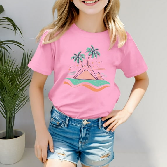Kids Shirts For Girls Summer Short Sleeve Shirts For Girls Crewneck Summer Tops For Teen Girls Shirts For Girls 8-9 Years Cute Girl Clothing