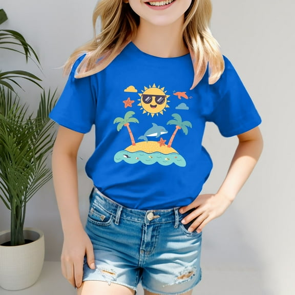 Kids Shirts For Girls Summer Short Sleeve Shirts For Girls Loose Soft Little Girl Summer Clothes Girls Clothing Size 6-7 Years Cute Girl Clothing