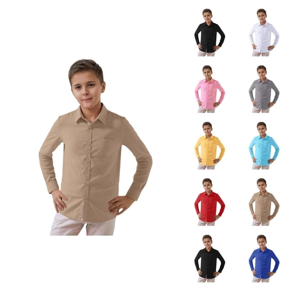 Kids Shirts Long Sleeve Button Down Lapel Collar Dress Shirt Spring Shirts Boys Girls School Uniform 3-8 Years