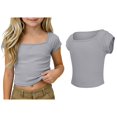 thumbnail image 1 of Kids Shirts Square Neck Short Sleeve Tops Oversized 5-6 Years Girls Clothes, 1 of 9