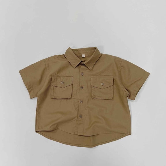 Kids Shirts for Boys Khaki Short Sleeve Button down Shirt Boys Boys School Uniform Shirts Casual Collared Shirt Shirts for Boys 4-5 Years