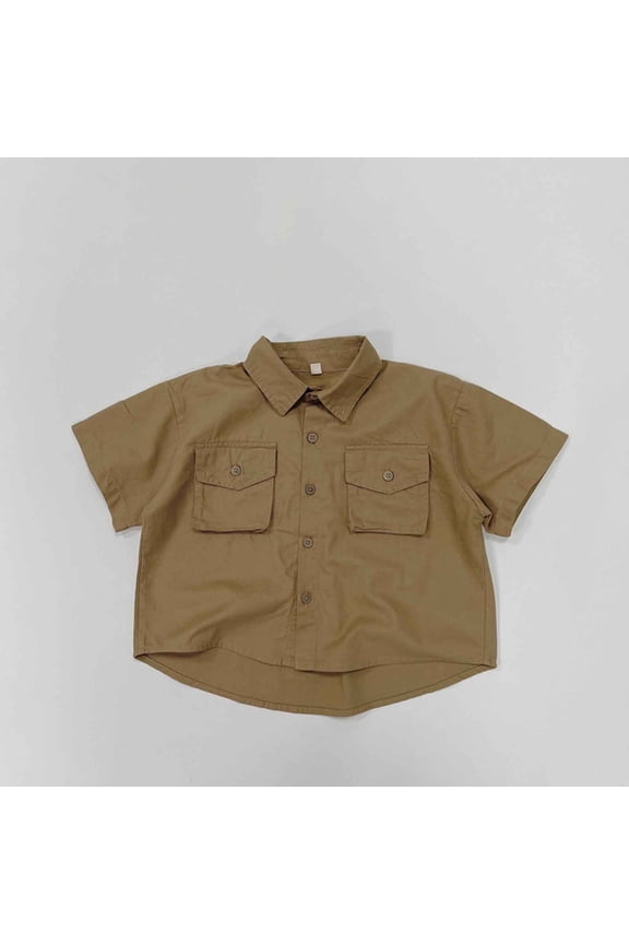 Kids Shirts for Boys Khaki Short Sleeve Button down Shirt Boys Boys School Uniform Shirts Casual Collared Shirt Shirts for Boys 4-5 Years