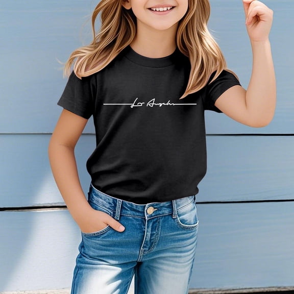 Kids Shirts for Girls Black Printed Short Sleeve Shirt for Girls Trendy Summer Tops for Teen Girls Girls Clothing 3-4 Years