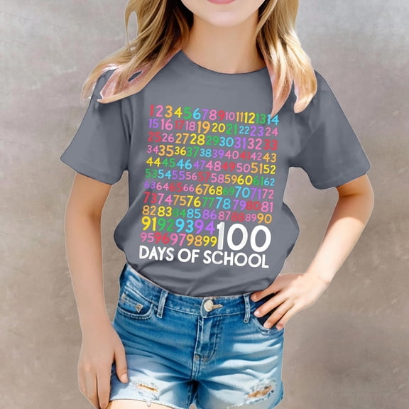 Kids Shirts for Girls Light Gray Printed Short Sleeve Shirt for Girls Summer Clothing Casual 6-7 Years Girls Shirts