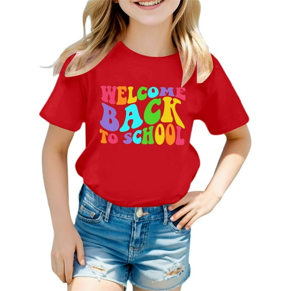 Kids Shirts for Girls Red Printed Toddler Girl Short Sleeve Shirt Toddler Girl Summer Outfits Round Neck Girls 8-9 Years Clothes