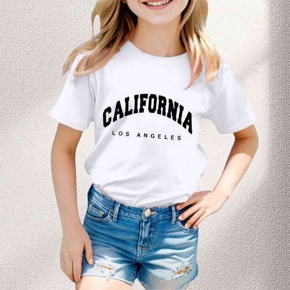 Kids Shirts for Girls White Printed Girls Short Sleeve Tops Summer Shirts for Teen Girls Trendy Girls Clothing Size 4-5 Years