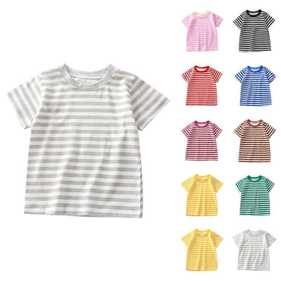 Kids Shirts for Girls and Boys Summer Childrens Short Sleeved Striped T Shirt Pure Cotton Baby Base Shirt Classic Nautical Fashion