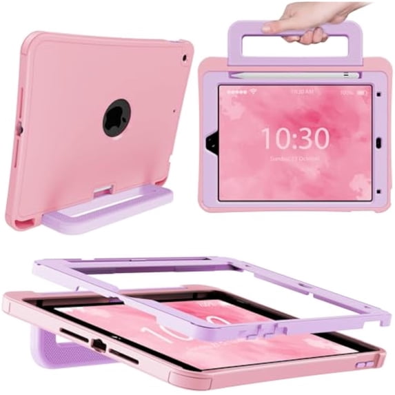 Kids Shockproof Case for iPad 7/8/9 Gen 10.2", Kickstand, Hand Strap & Pencil Holder