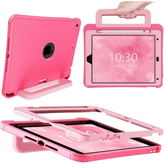 Kids Shockproof Case for iPad 7/8/9 Gen 10.2", Kickstand, Hand Strap & Pencil Holder