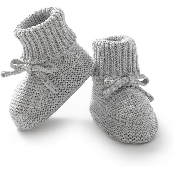 Gyujnb Kids Shoes - Baby Sneakers for Soft Knit Booties with Bow Cute First Shoes Warm Winter Toddler Socks for Boys Girls - Girls Shoes,Color:Grey,Size:0-3 Months