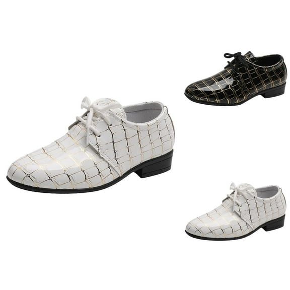 Kids Shoes Boy Sneaker Fashion All Seasons Boys Leather Shoes Pointed Toe Low Heel Lace Up Leather Grain Comfortable Dress Dance Performance Shoes