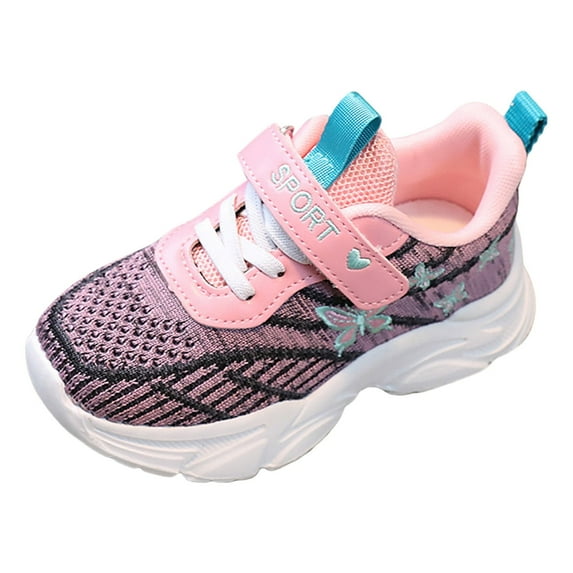 Kids Shoes Fashionable Cute Butterfly Print Mesh Breathable Comfortable Casual Sports Shoes Sneakers for Girls Pink 10.5 Years-11 Years