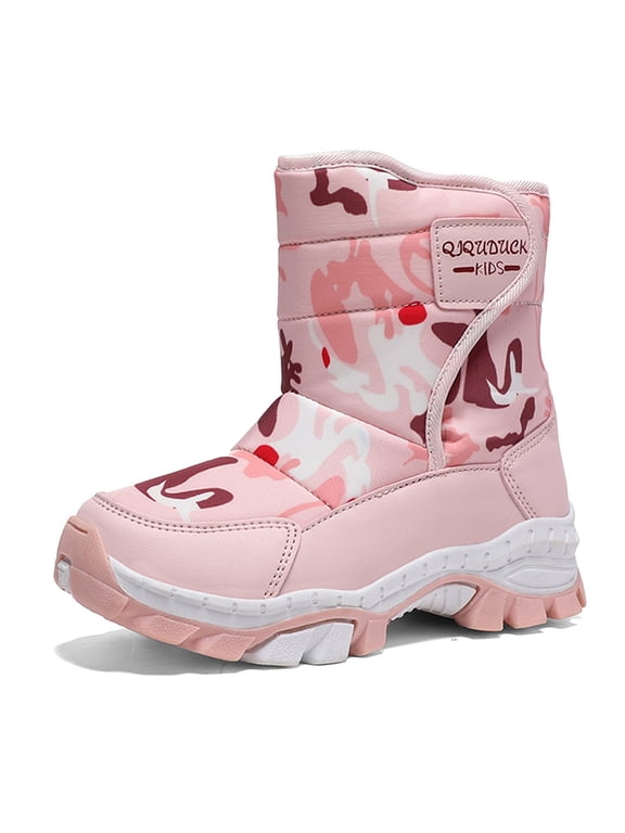 Gyujnb Kids Insulated Snow Boots, Antiâ Steel Spike Sole Winter Boots, FleeceâLined Cold Weather Boots with Adjustable Strap,Size:6.5